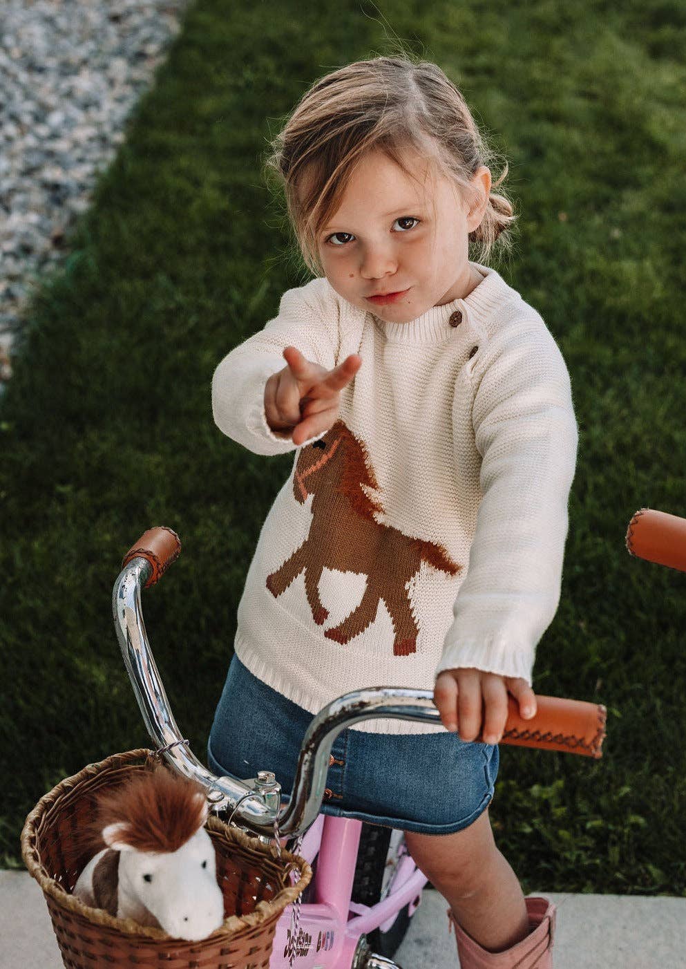 Kids Knit Horse Sweater (Cream)