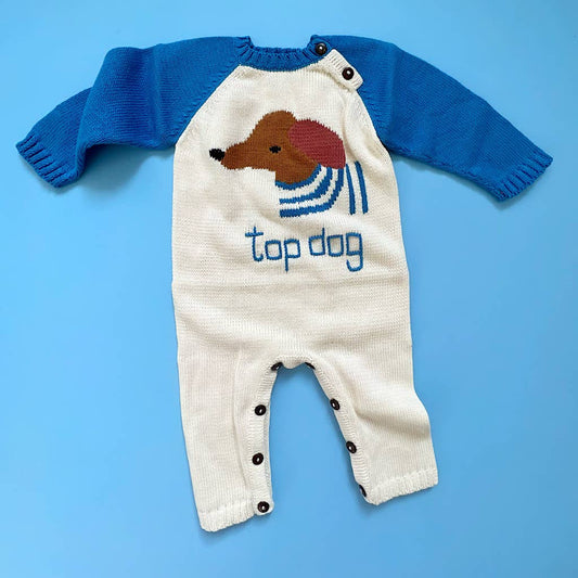 Knit Baby Romper, Fall Organic Newborn Clothing - Top Dog