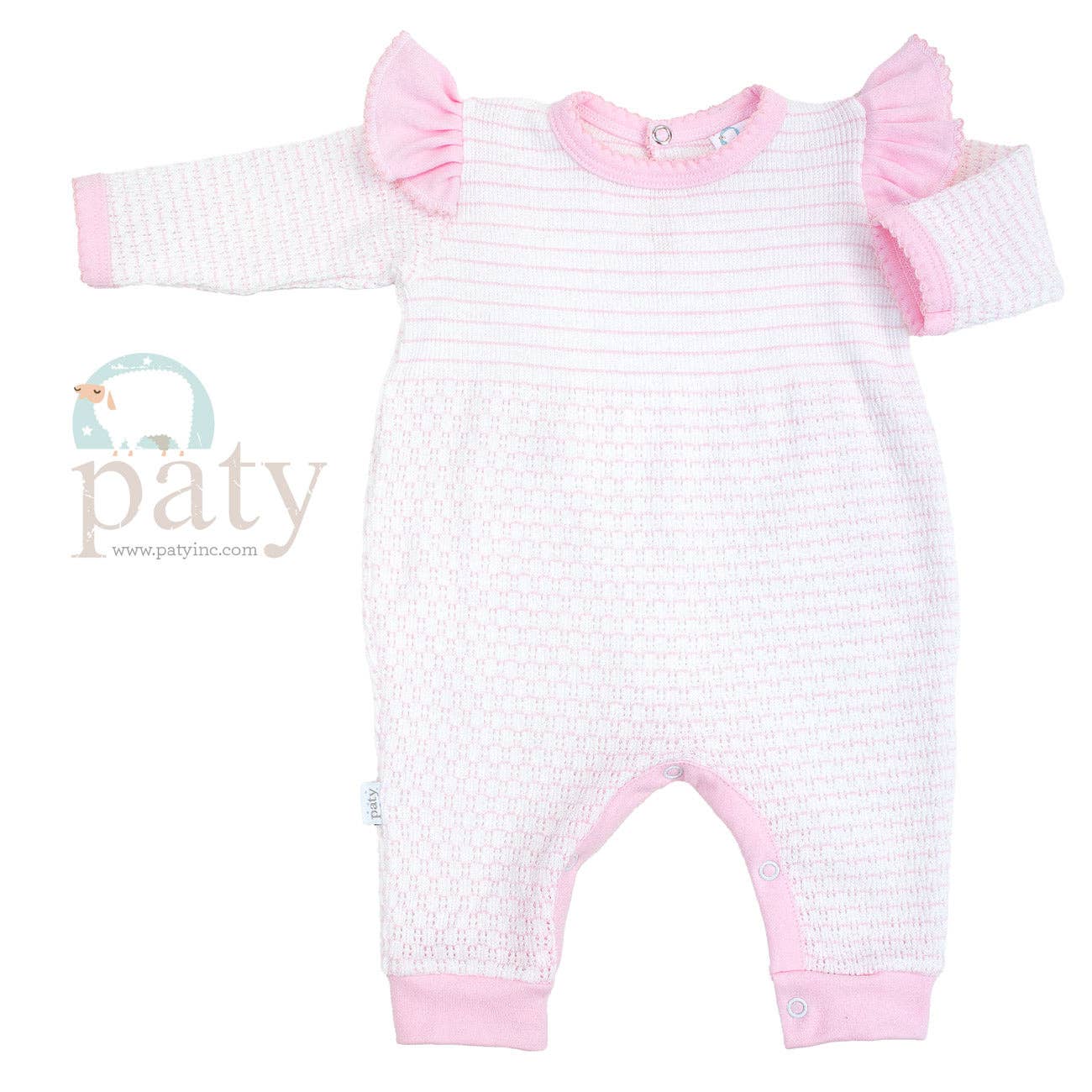 Paty Knit, Angel Sleeve Romper with Pima Trim