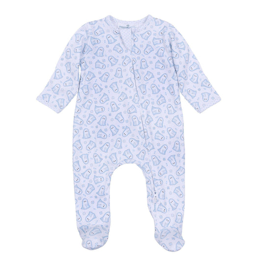 My Little Boo Print Zip Footie - Light Blue
