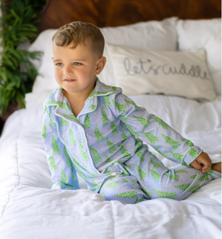 Christmas 2025 Pajamas- Blue Christmas Tree- Button Down