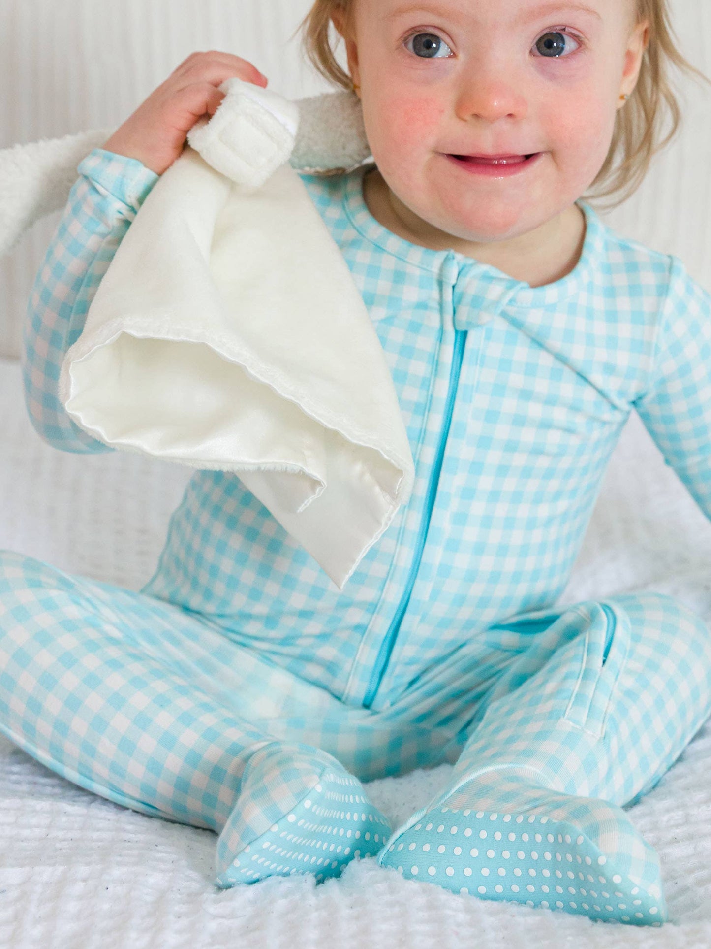 SoftSnooze™ Baby Cotton Modal Blue Breeze Gingham Footed One Piece Pajama