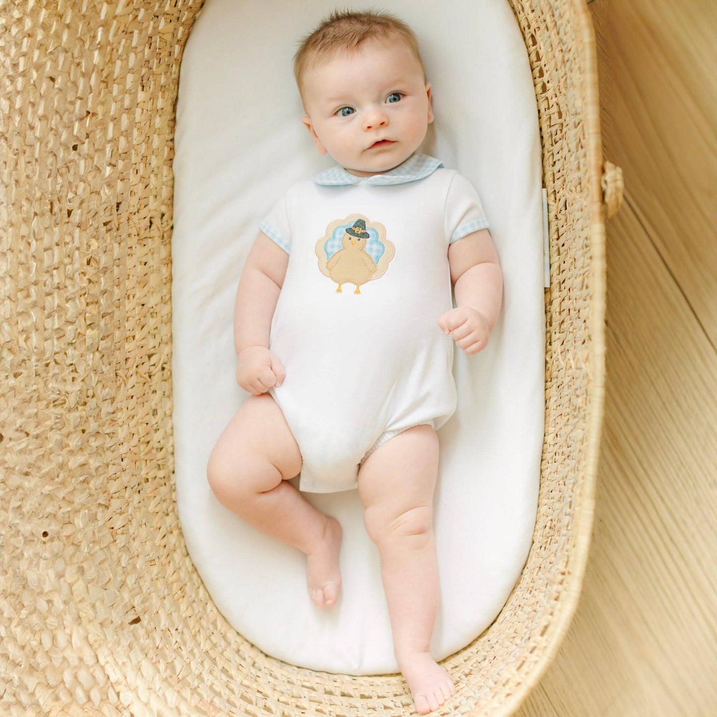 Pilgrim Pals Applique Collared Short Sleeve Bubble - Light Blue