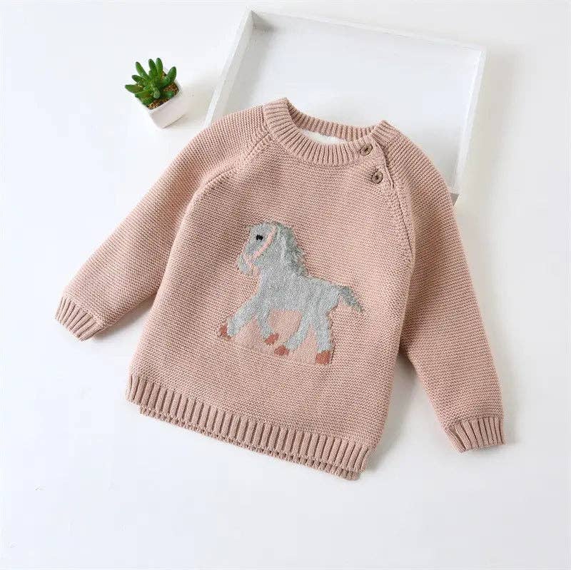 Kids Knit Horse Sweater (Pink)