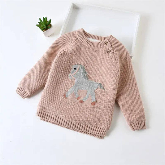Kids Knit Horse Sweater (Pink)
