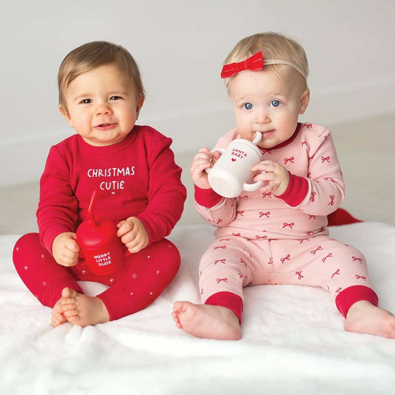 Waffle Knit Two-Piece Pajama Set - Red Bows
