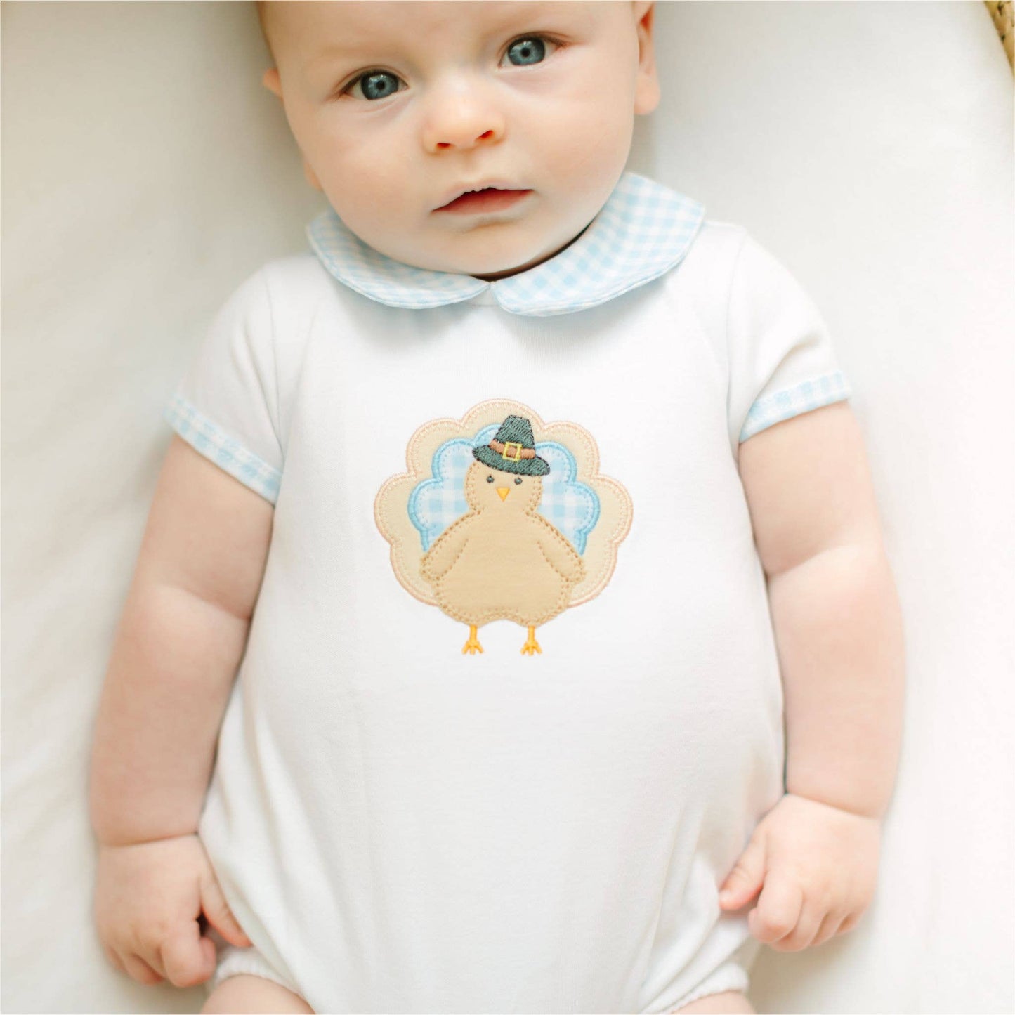 Pilgrim Pals Applique Collared Short Sleeve Bubble - Light Blue