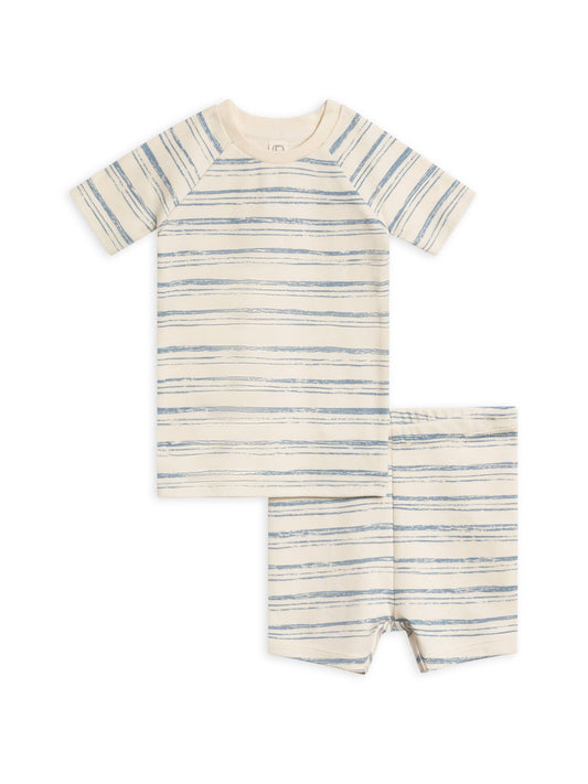2-Piece Short Sleeve Jammie Set - Wave Stripe / Rain