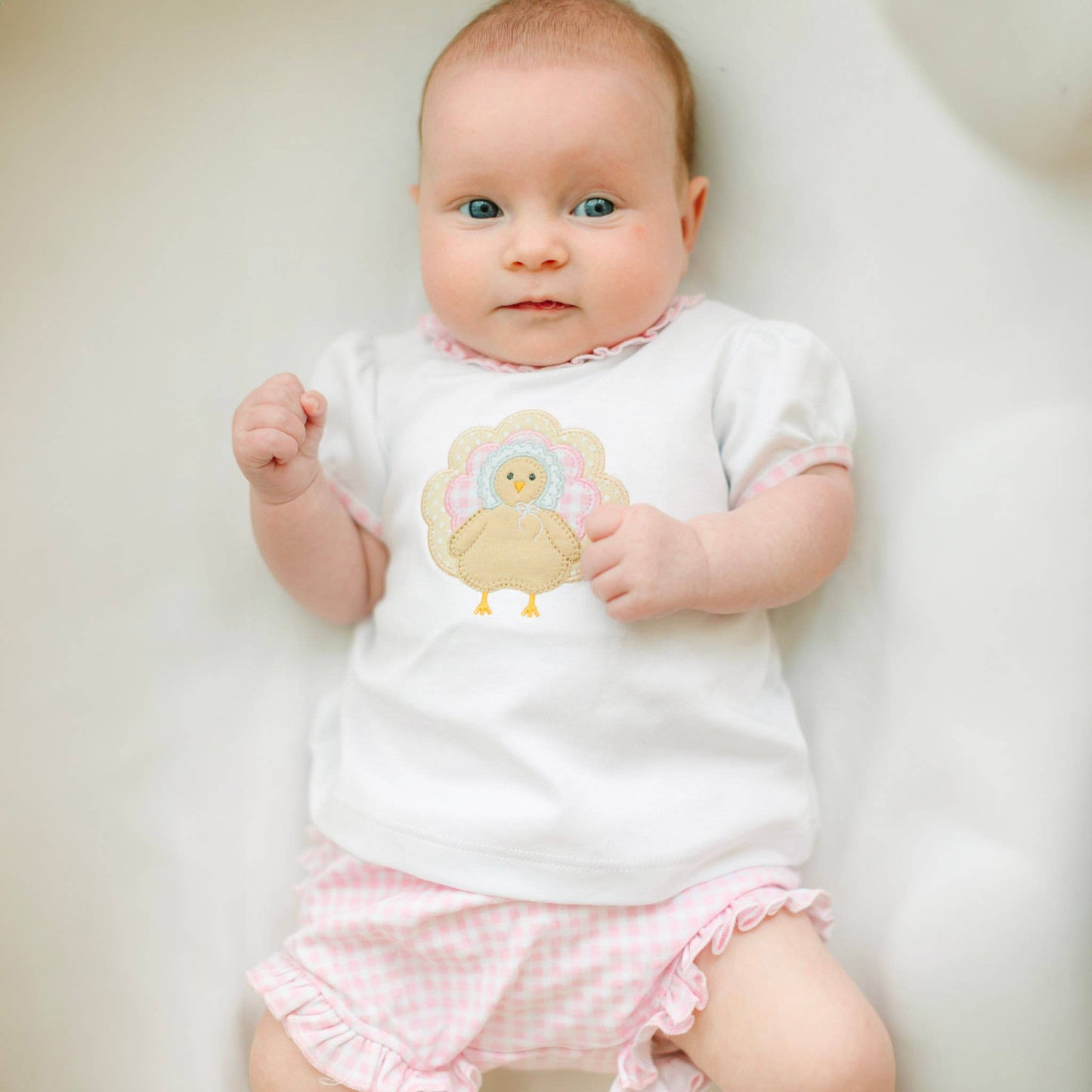 Pilgrim Pals Applique Ruffle Diaper Cover Set - Pink