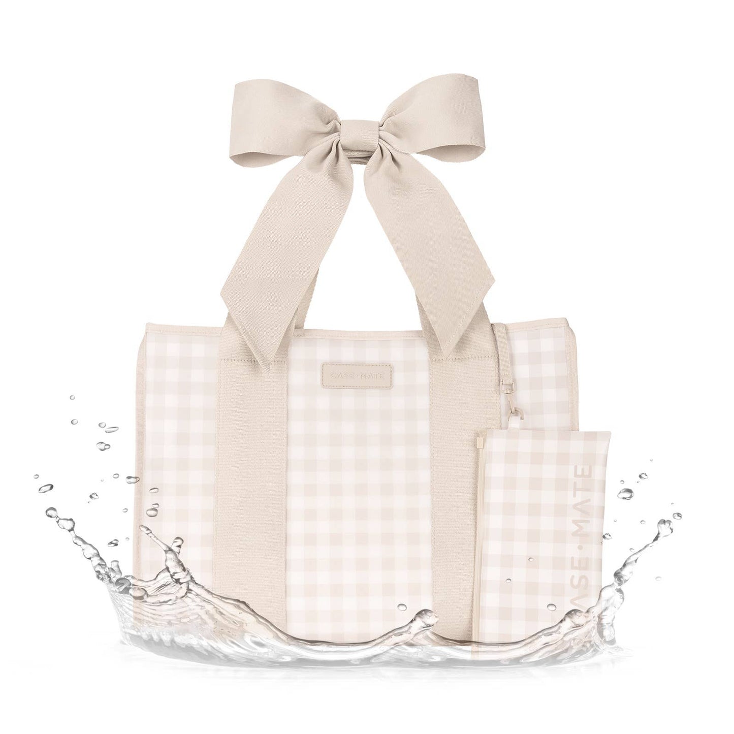 Latte Gingham Bow Jelly/Diaper Tote Bag