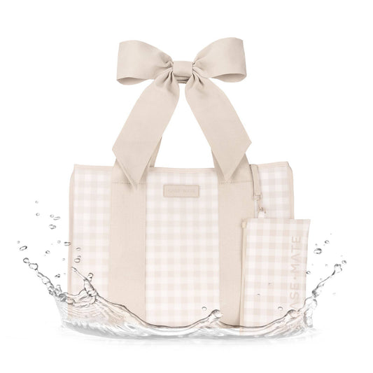 Latte Gingham Bow Jelly/Diaper Tote Bag