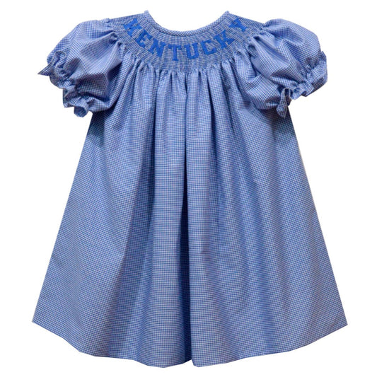 Kentucky Smocked Royal Gingham Short Sleeve Bishop