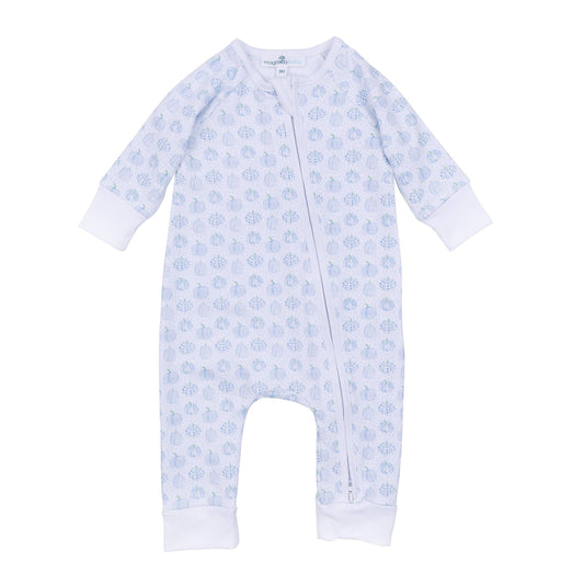 Precious Pumpkins Print Zip Playsuit - Light Blue