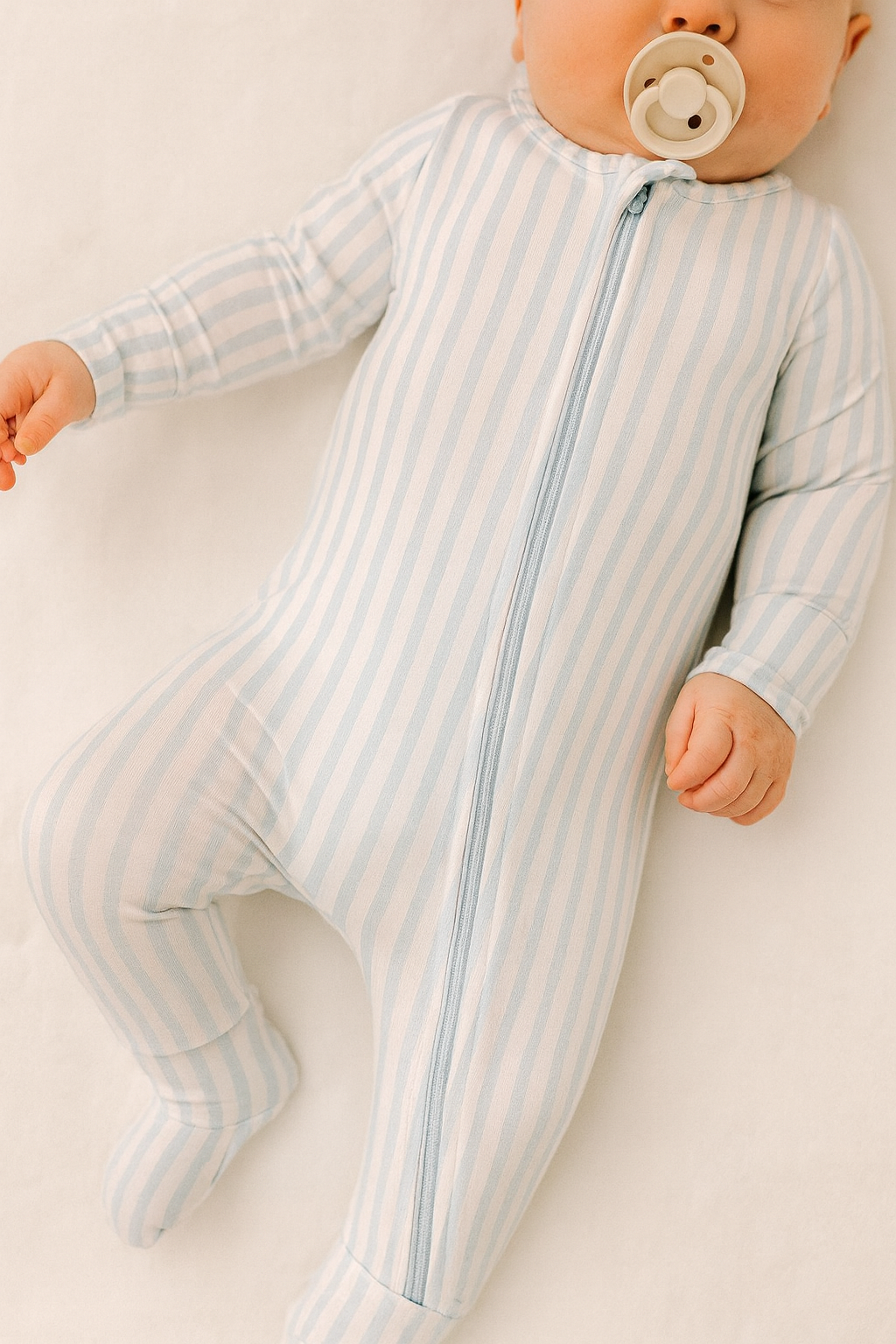 2-way zip baby sleeper -Blue Stripe - bamboo baby romper