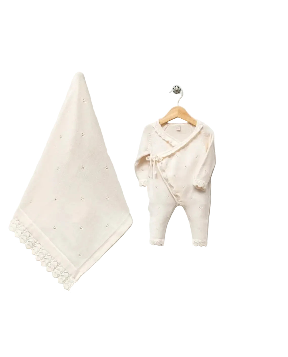Knitted Newborn Baby Coming Home Outfit Layette Set - Ivory