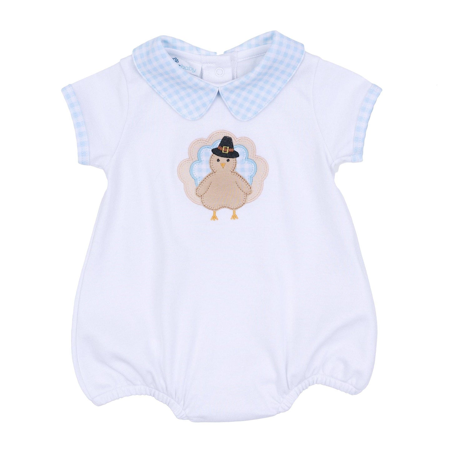 Pilgrim Pals Applique Collared Short Sleeve Bubble - Light Blue