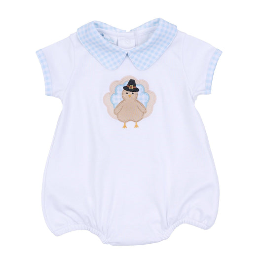 Pilgrim Pals Applique Collared Short Sleeve Bubble - Light Blue