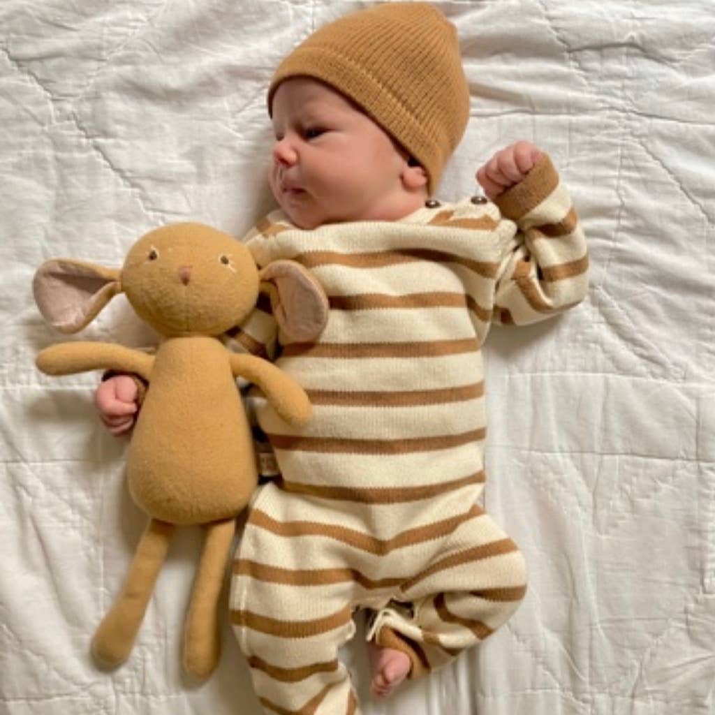 Knit Baby Romper, Organic Newborn Clothing - Brown Stripes