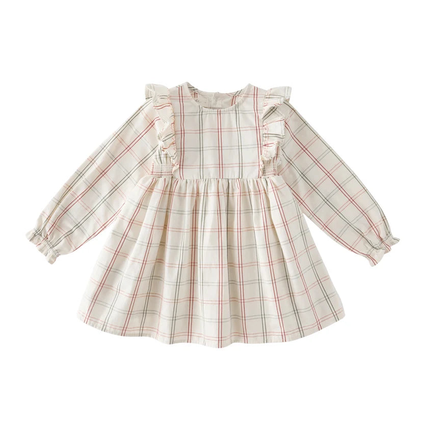 Holiday Check Ruffle Dress-Noel