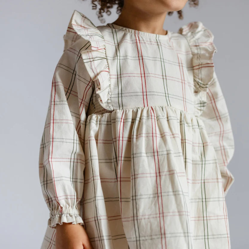 Holiday Check Ruffle Dress-Noel