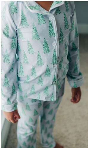 Christmas 2025 Pajamas- Blue Christmas Tree- Button Down