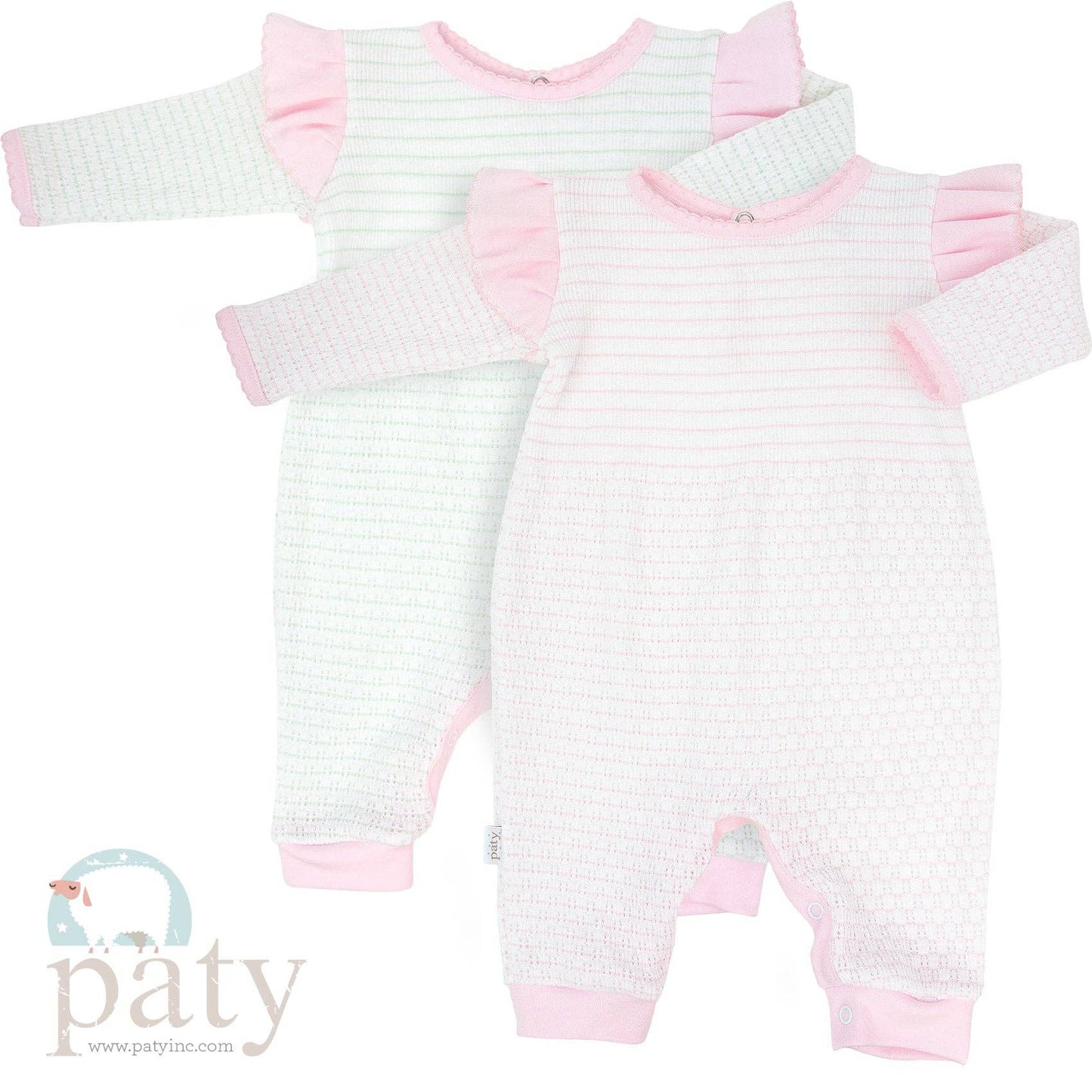 Paty Knit, Angel Sleeve Romper with Pima Trim
