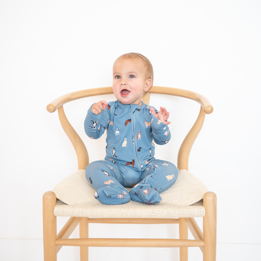 Bamboo Zip Convertible Romper – Blue Dog Baby Pajamas