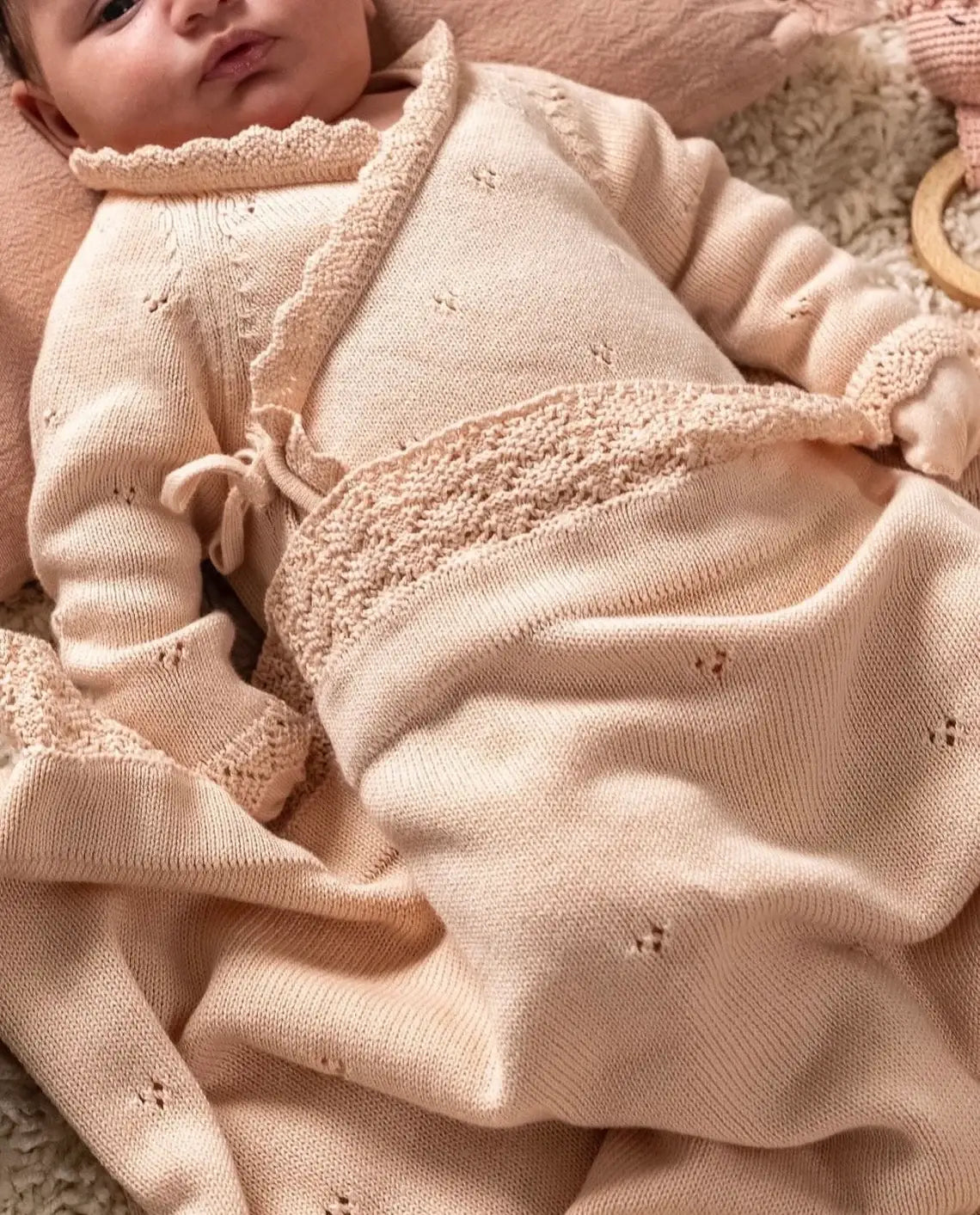 Knitted Newborn Baby Coming Home Outfit Layette Set - Pink