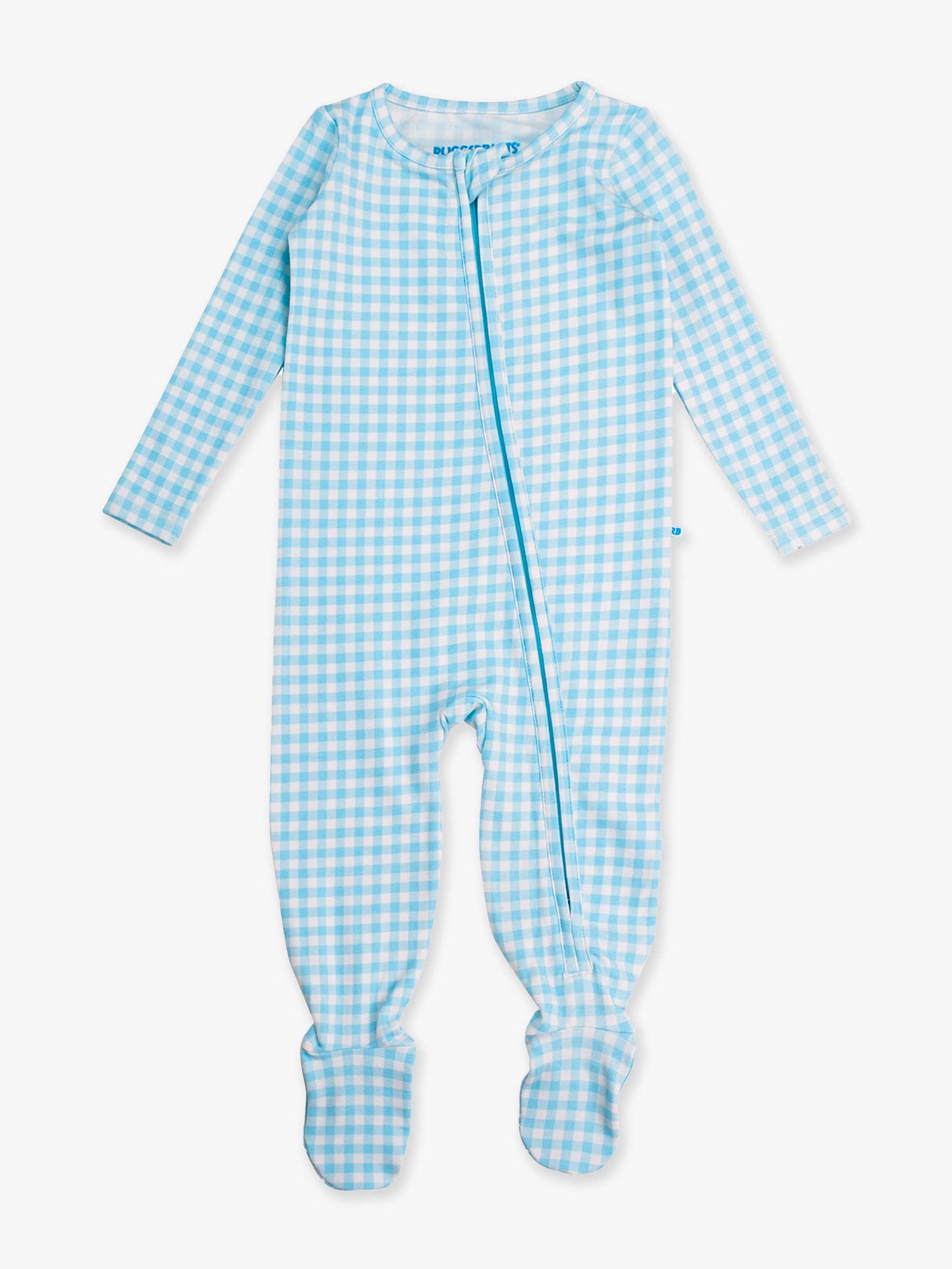 SoftSnooze™ Baby Cotton Modal Blue Breeze Gingham Footed One Piece Pajama