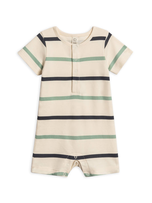 Organic Mason Short Sleeve Romper - Aldo Stripe/Navy + Jade
