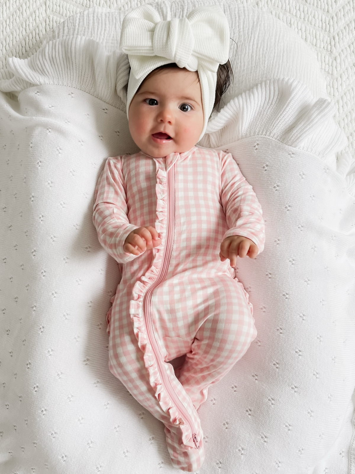 2-Way Zip Ruffle Footie, Pink Gingham
