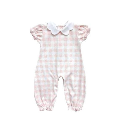 Pima Vichy Short Sleeve Collar Playsuit, Pink