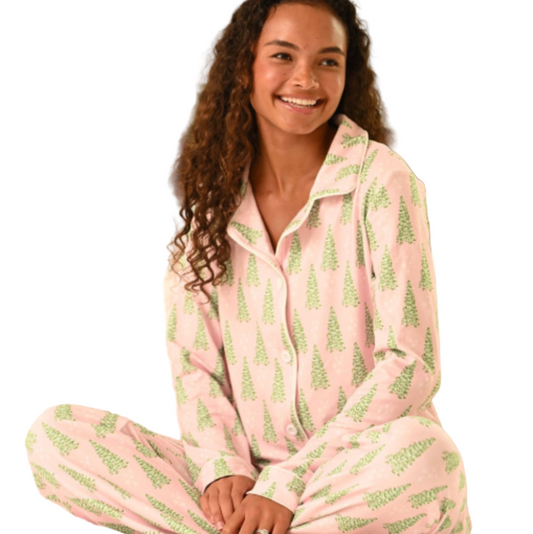 Christmas 2025 Pajamas- Pink Christmas Tree- Button Down