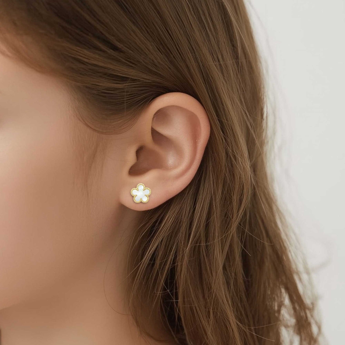 Mother of Pearl Flower Stud Earrings