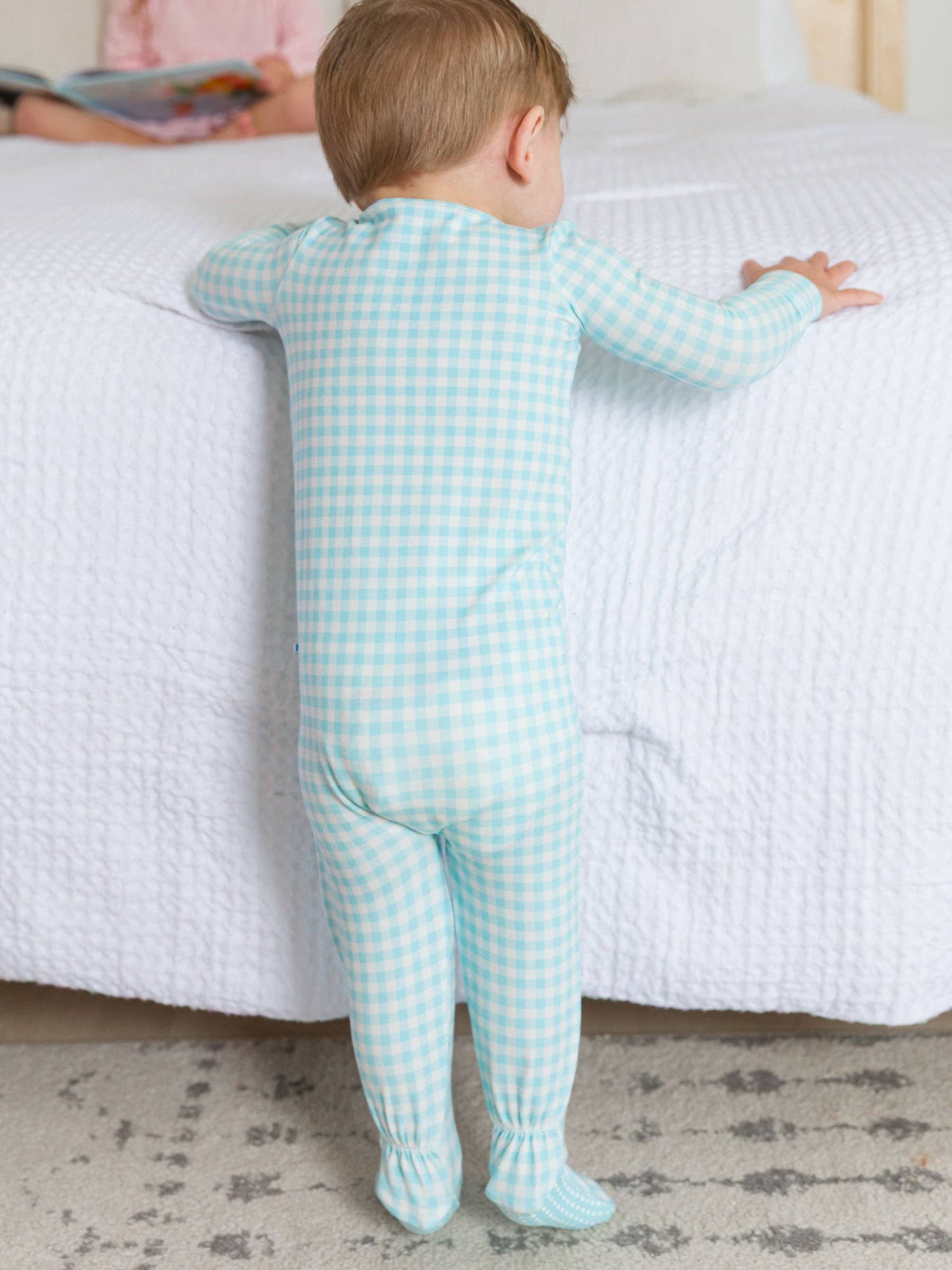 SoftSnooze™ Baby Cotton Modal Blue Breeze Gingham Footed One Piece Pajama
