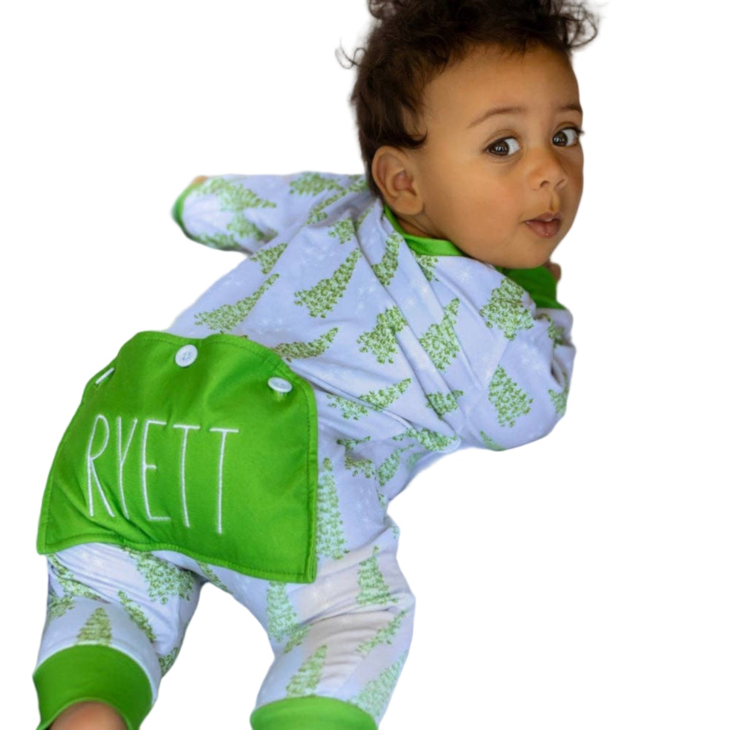 Baby Buttflap Pajamas - Blue Christmas Tree Holiday Lounge