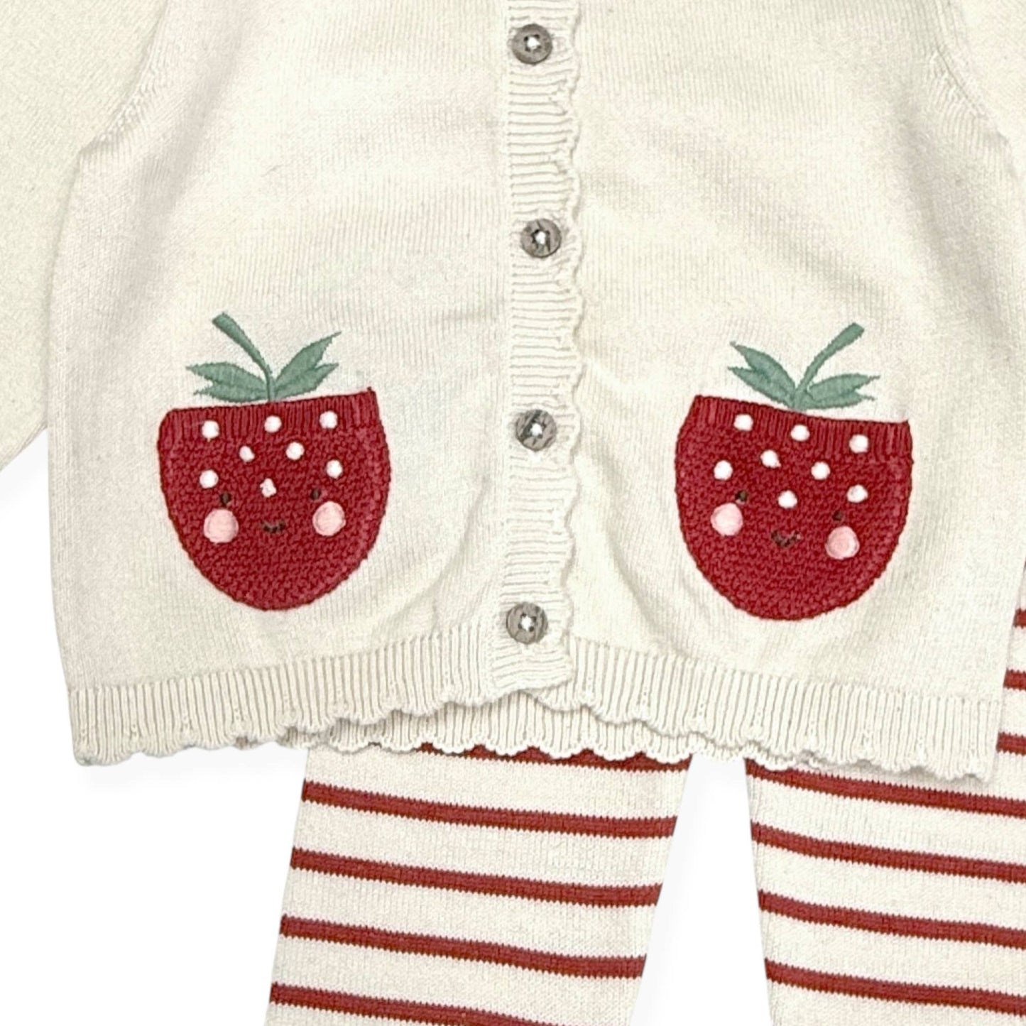 Strawberry Embroidered Pocket Baby Cardigan & Pants -Organic
