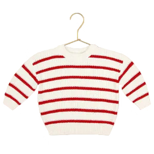 Knit Chunky Sweater and Jogger Set-Red Stripe