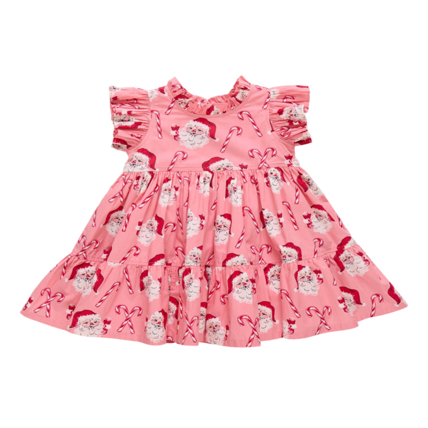 Girls Jennifer Dress - Pink Candy Cane Santa