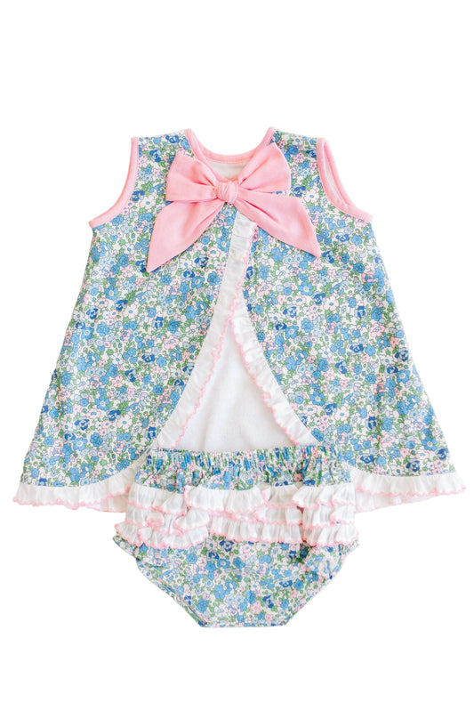 Terry Tots Blue Floral Dress and Diaper set