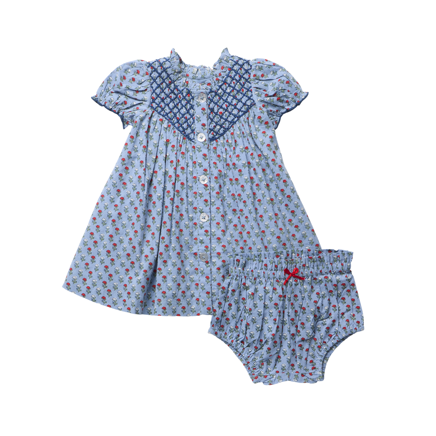 Pink Chicken Baby Girls Lucia Dress Set - Light Blue Carnation