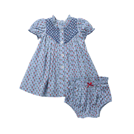 Pink Chicken Baby Girls Lucia Dress Set - Light Blue Carnation