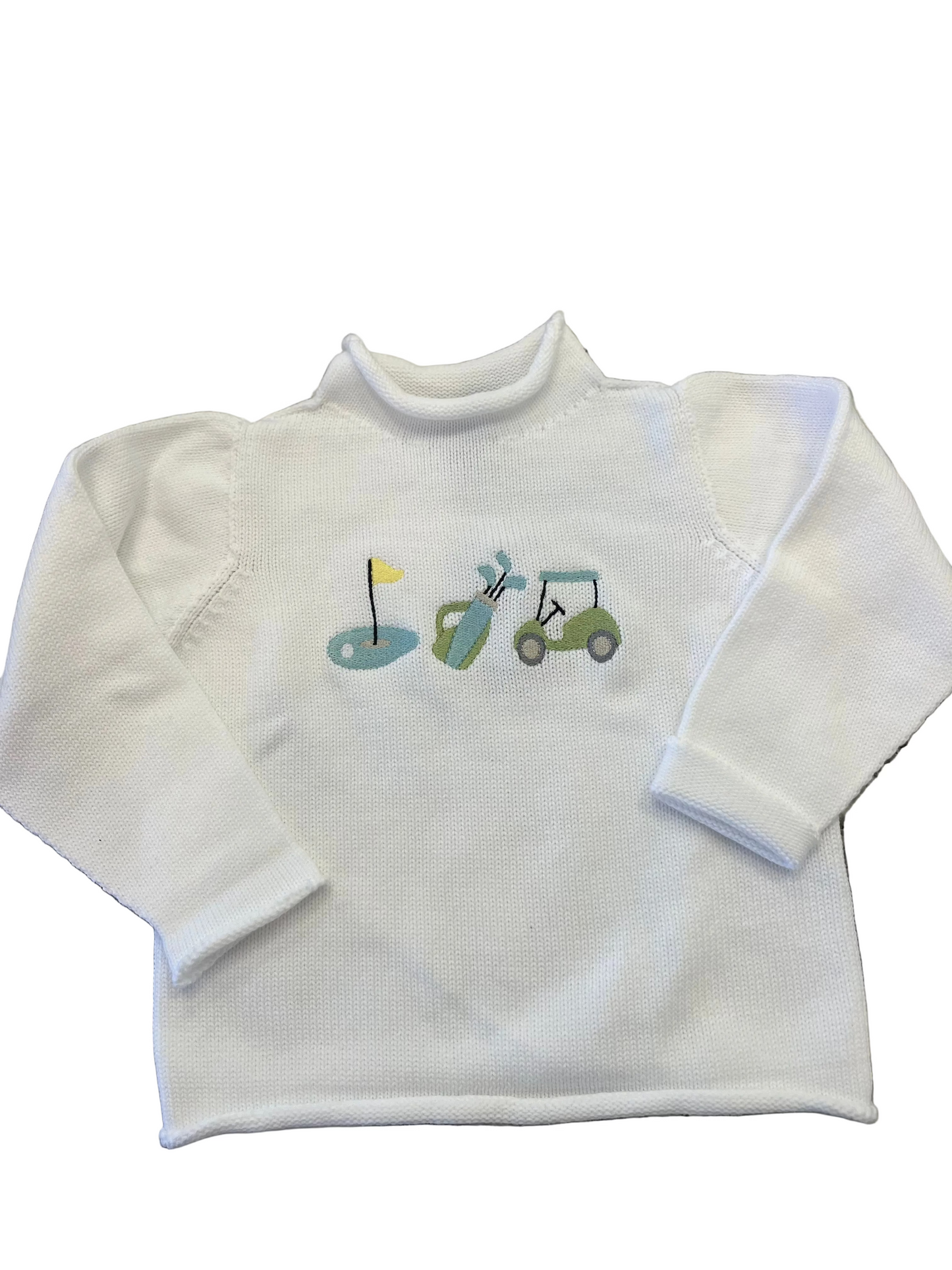 Golf Cart Embroidered Rollneck Sweater-White