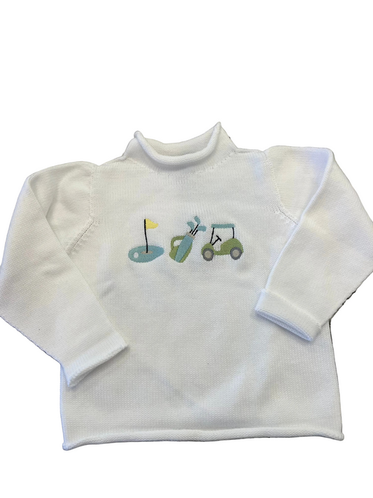 Golf Cart Embroidered Rollneck Sweater-White