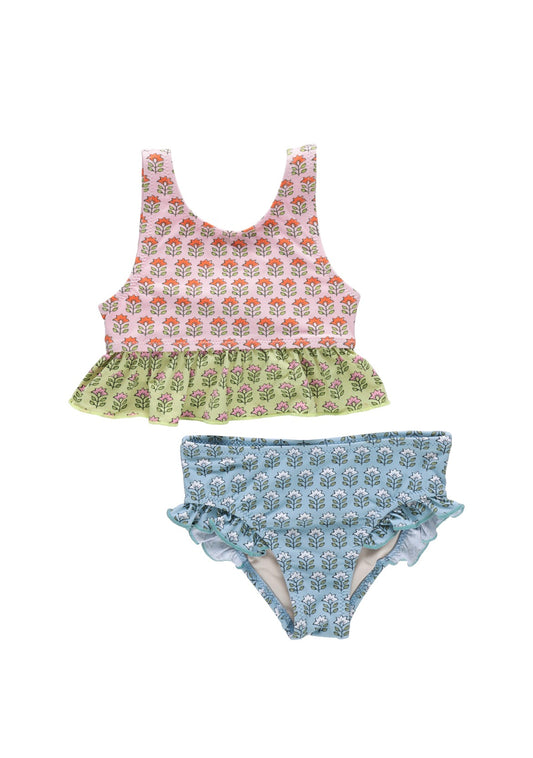 Pink Chicken Girls Palmer Tankini-Multi Prairie Block Print