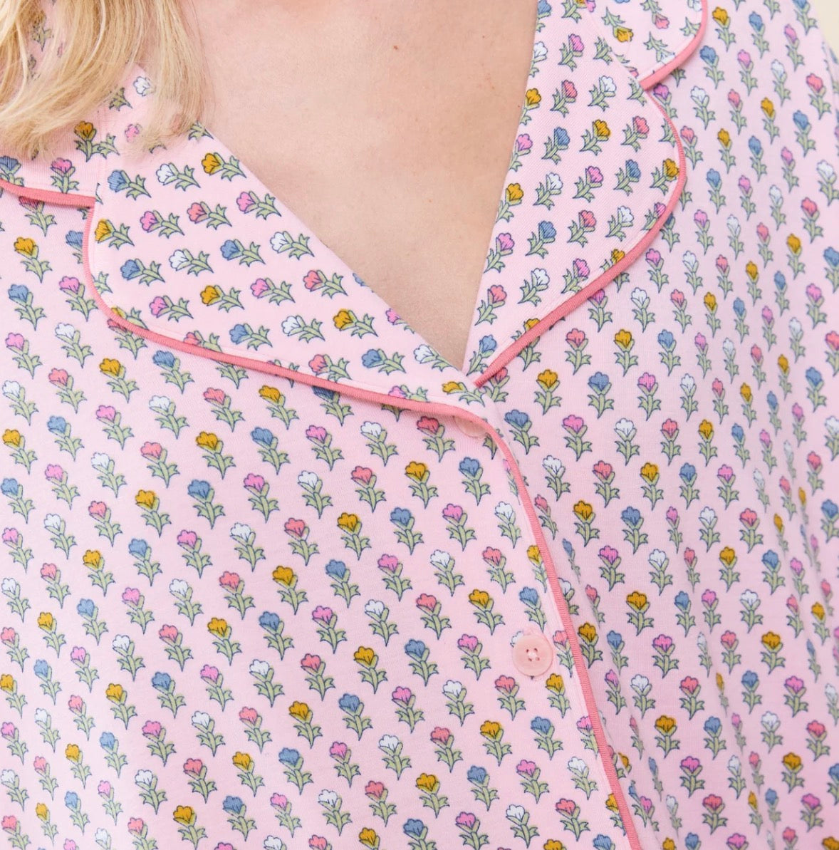 Pink Chicken Bamboo PJ Set - Pink Carnations