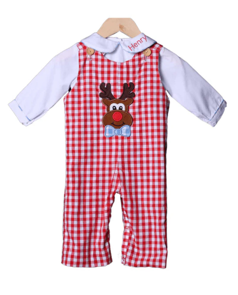 Santa/Reindeer Reversible Applique Gingham Longall