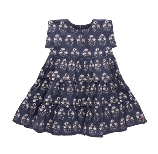 Girls Peachy Dress-Navy Strawflower