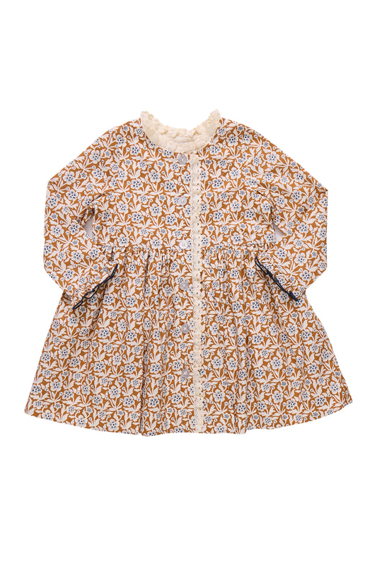 Girls Autumn Dress-Gold Climbing Floral