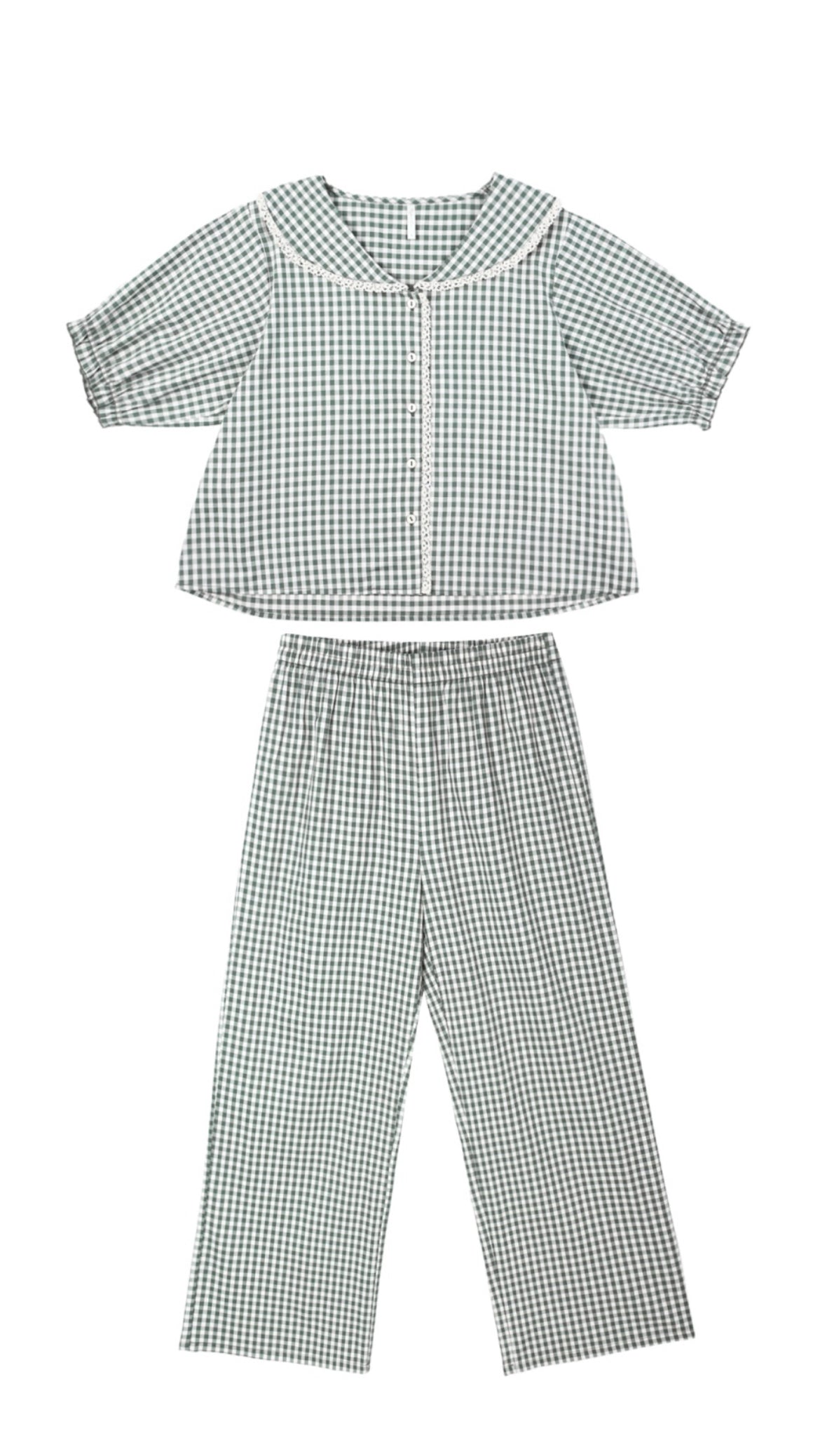 RUFFLE PAJAMAS || EVERGREEN GINGHAM